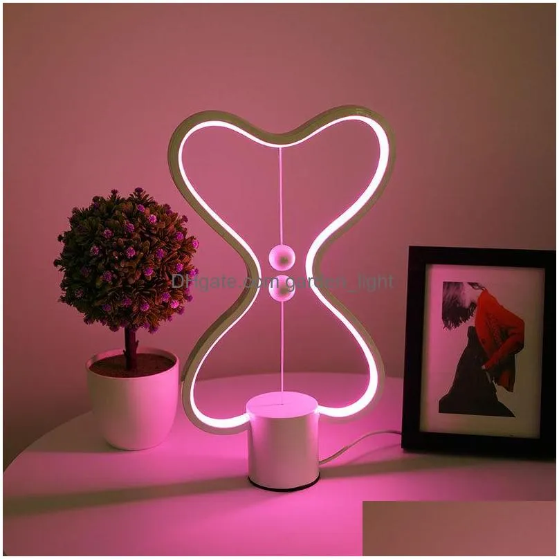 balance led table lamp smart lampara magnetic midair switch usb creative bedroom bedside night light double heart colorful gift