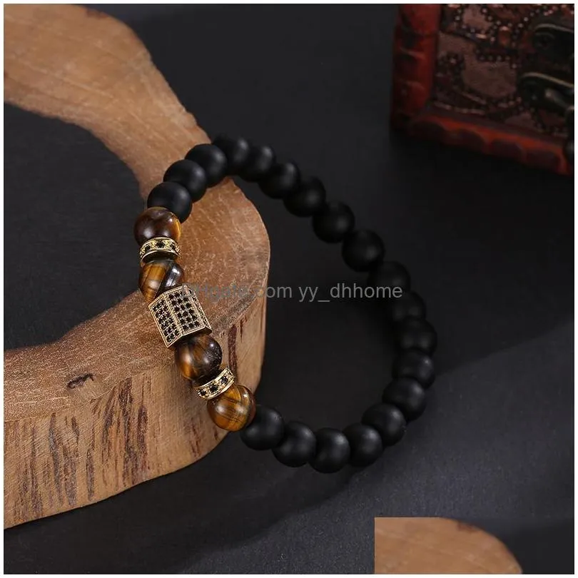 4 colors trendy 8mm black stone pave cz hexagon prism charm bracelet men women bracelet jewelry pulseira jewelry