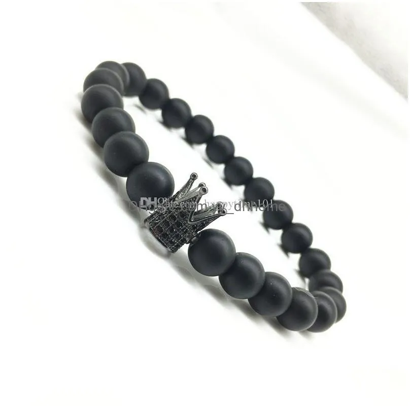 wholesale handmade matte crown yoga buddha beads natural stone volcanic rock bracelets for men women jewelry