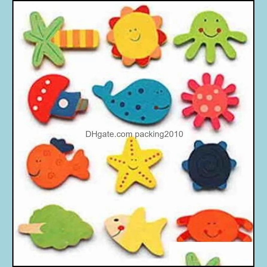 animal fridge magnets wooden cartoon magnetic paste decorate child student gift message post color frog starfish  whale 0 13hp