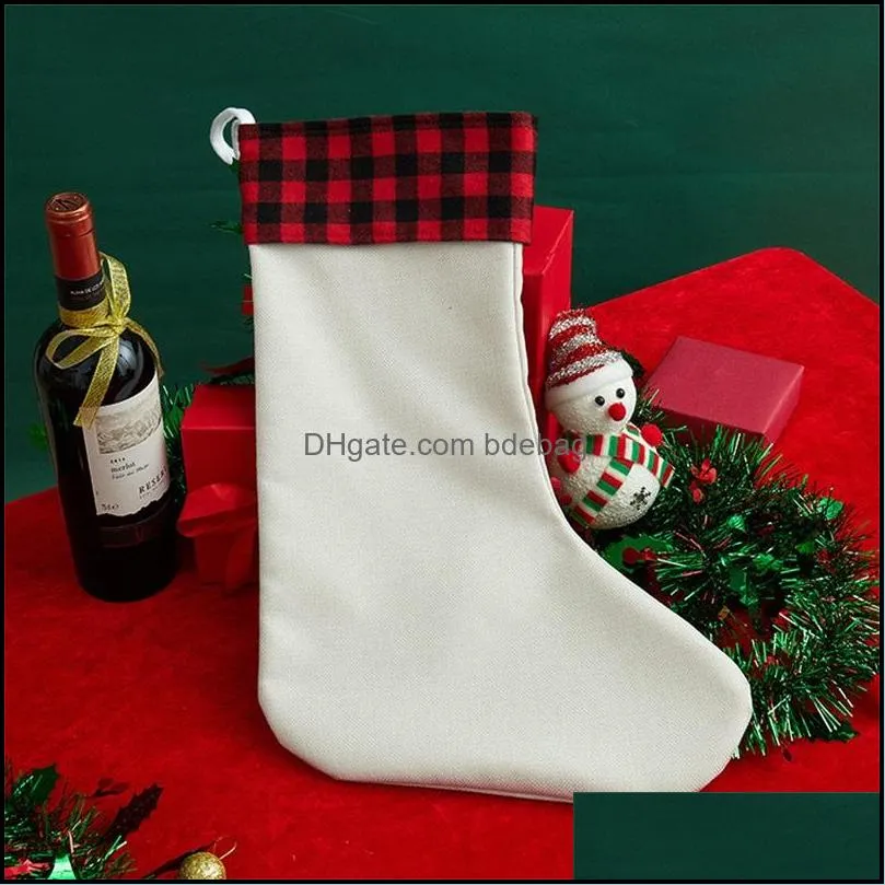 sublimation  plaid christmas decoratio stocking blank xmas candy socks gift santa stockings christmases tree oranment decorations 750