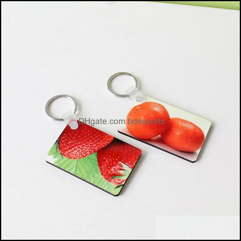  party favor sublimation blank keychain mdf square wooden key pendant thermal transfer doublesided keys ring white diy gift keychain 41