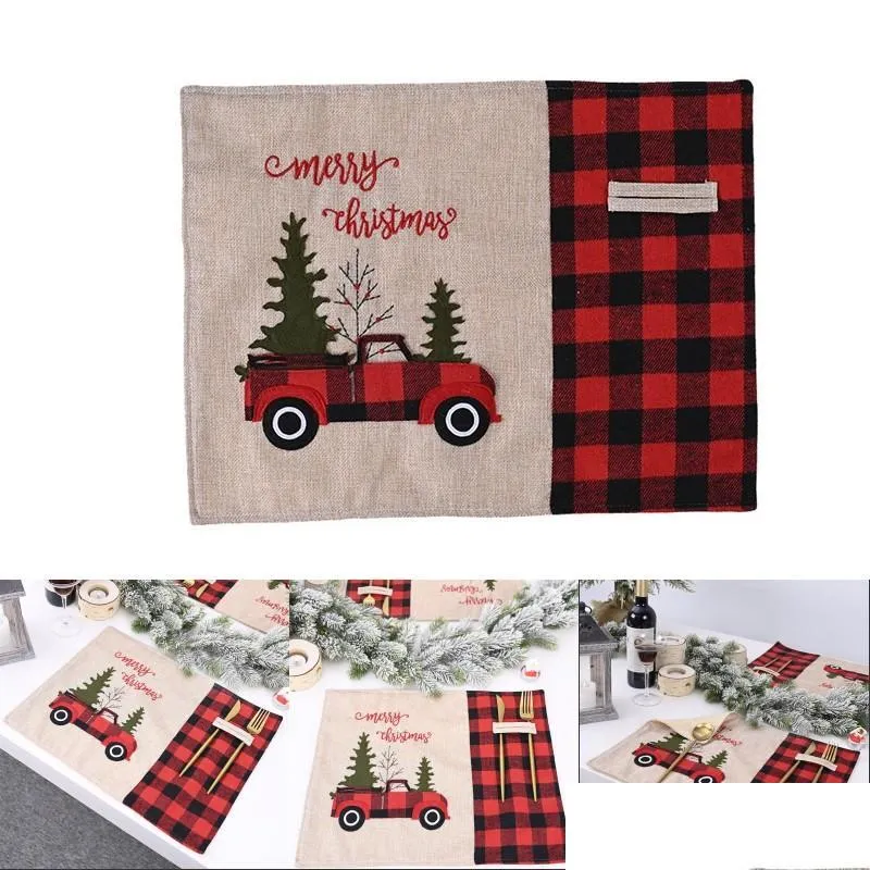 car christmas tree place mat family table decor cloth red black lattice durable mats stain resistant moisture absorption 9 21cy g2