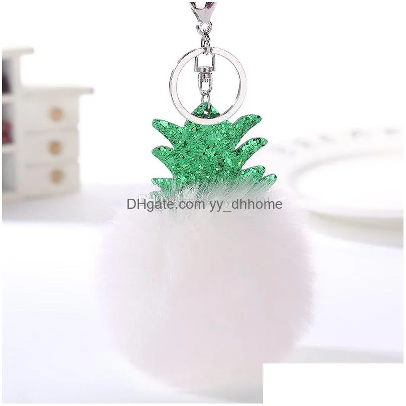 creative pineapples keychain 8cm key holder womenbag pendant cute pompoms keyring key chains christmas gifts 16 styles