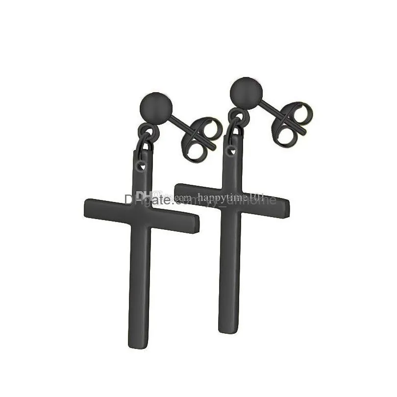 titanium gold silver earrings mens ear stud clip not allergic cross exaggerated personality ear stud