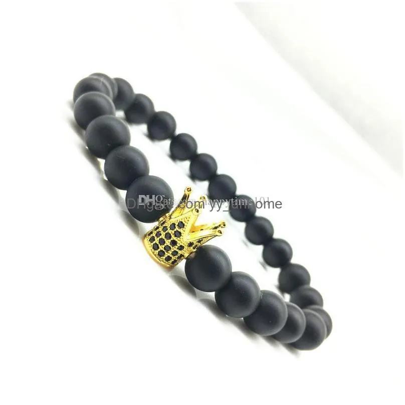 wholesale handmade matte crown yoga buddha beads natural stone volcanic rock bracelets for men women jewelry