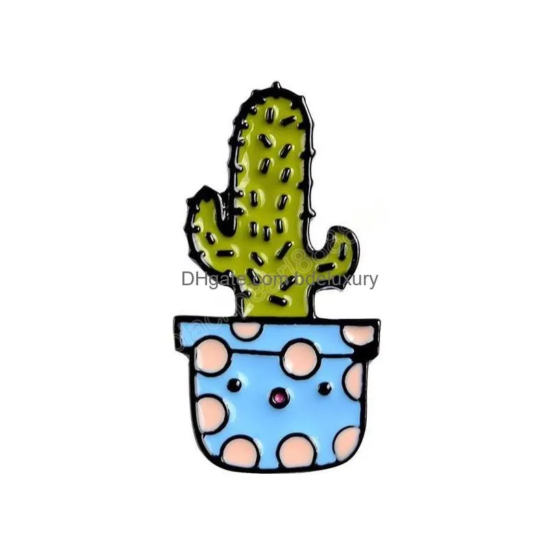 cartoon cactus brooch cute mini plant pot enamel women denim jackets lapel pins hat kid jewelry christmas gift