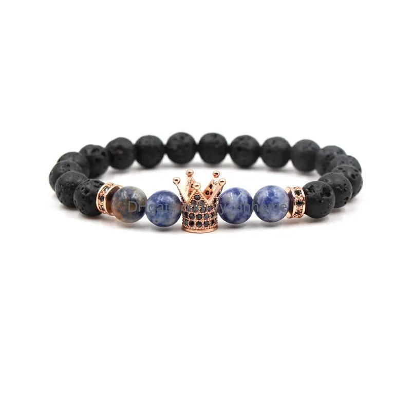 8 options 10mm zircon crown black lava stone beads essential oil diffuser bracelet balance yoga pulseira feminina buddha jewelry