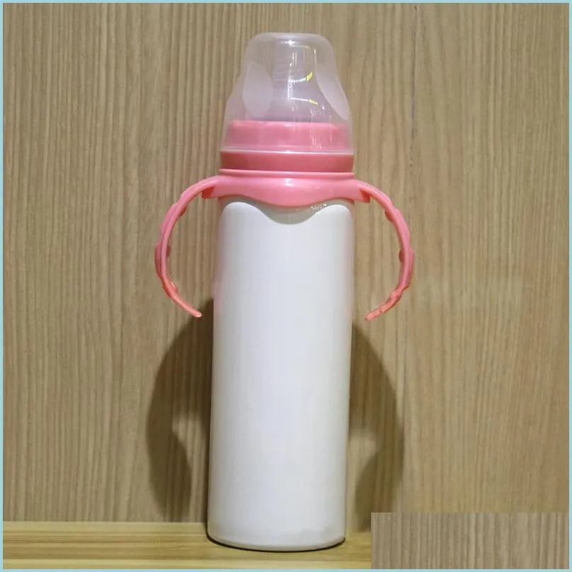  est 8oz blank sublimation baby feeding sippy bottle pink blue double wall vacuum nipple handle unbreakable sublimation bottle 355