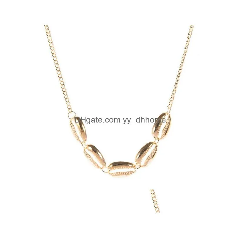 boho fashion silver gold irregular oval ball shape shell necklace for women beach chocker conch necklaces jewelry collier
