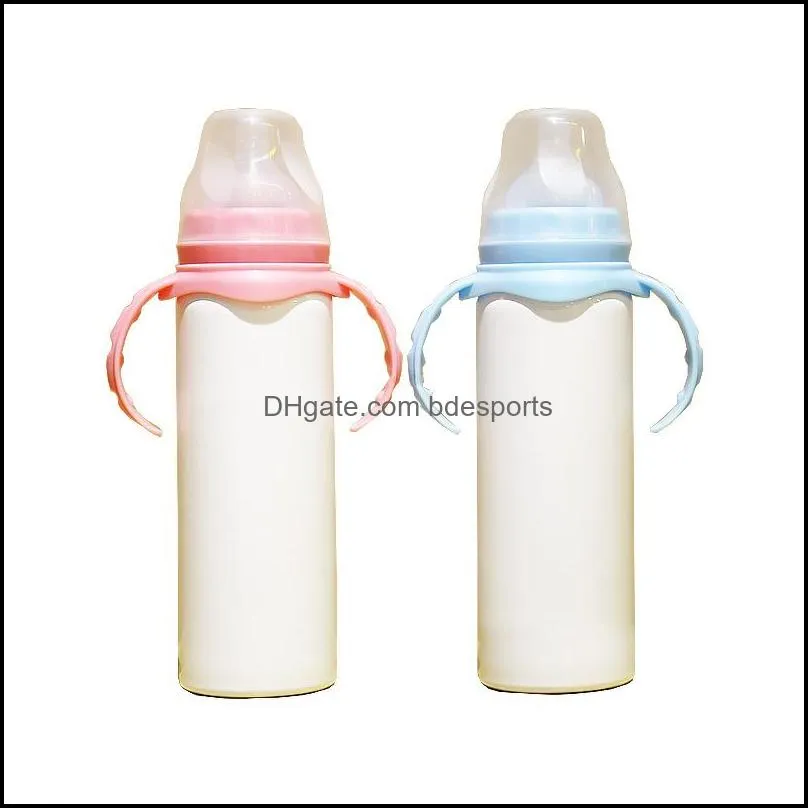  est 8oz blank sublimation baby feeding sippy bottle pink blue double wall vacuum nipple handle unbreakable sublimation bottle 355