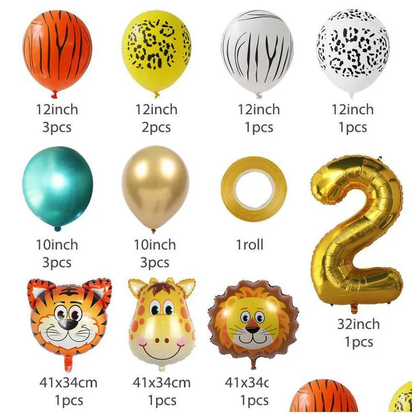 18pcs jungle animal balloons set chrome metallic latex balloon 32inch gold number globos kids birthday party baby shower decor 3126 t2