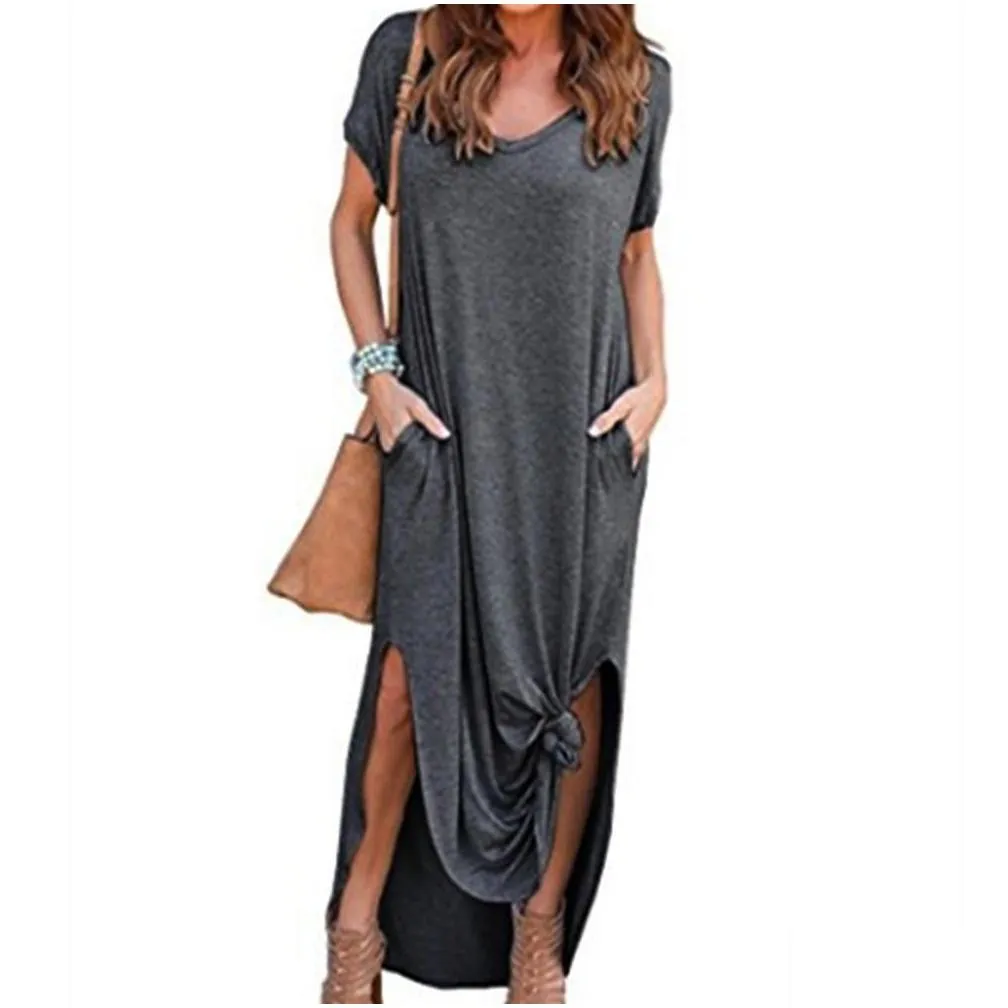 womens loose summer beach gallus short sleeves floorlength long dress g3 mx190723