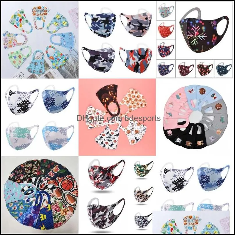 cartoon 3d design face camouflage mask for adult kids cover mouth mask ice silk mask antibacterial washable reusable design
