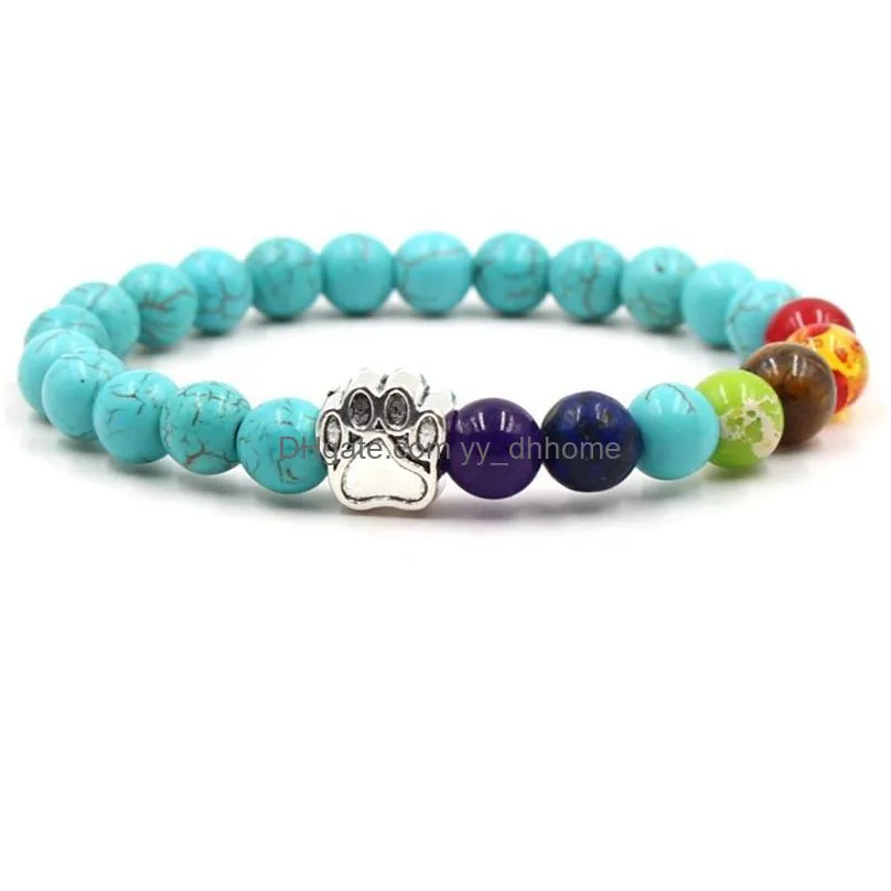 7 chakra natural stone beads bracelet for women men cat dog claw charm tiger eye turquoise healing balance yoga beaded bangle diy