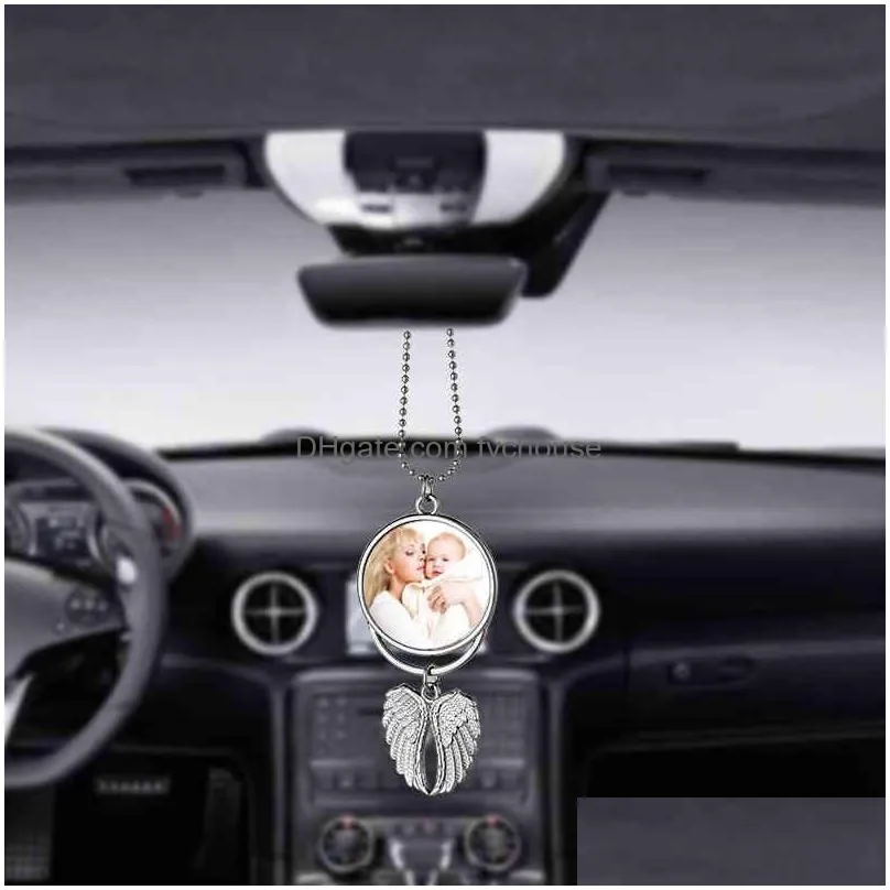 heat sublimation car ornament decorations party favor angel wings shape blank transfer printing pendant keychain keyring auto interior decoration