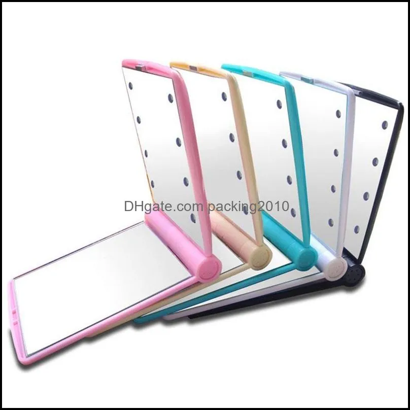 led makeup mirrors abs folding solid color with light women lady square compact cosmetic mirror pocket portable simple 8 08jl m2