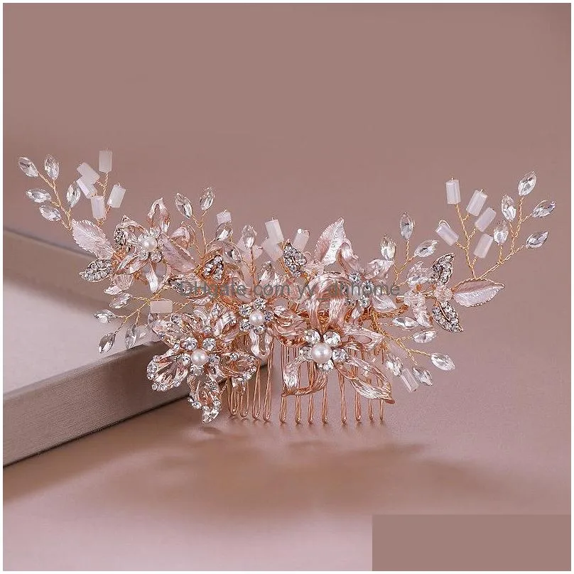 trendy rose gold rhinestone wedding hair combs hair accessories for bridal crystal headpiece ornaments wedding jewelry