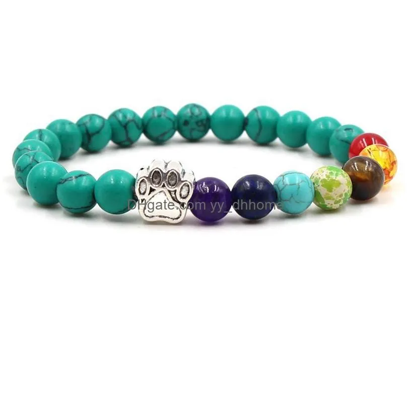 7 chakra natural stone beads bracelet for women men cat dog claw charm tiger eye turquoise healing balance yoga beaded bangle diy