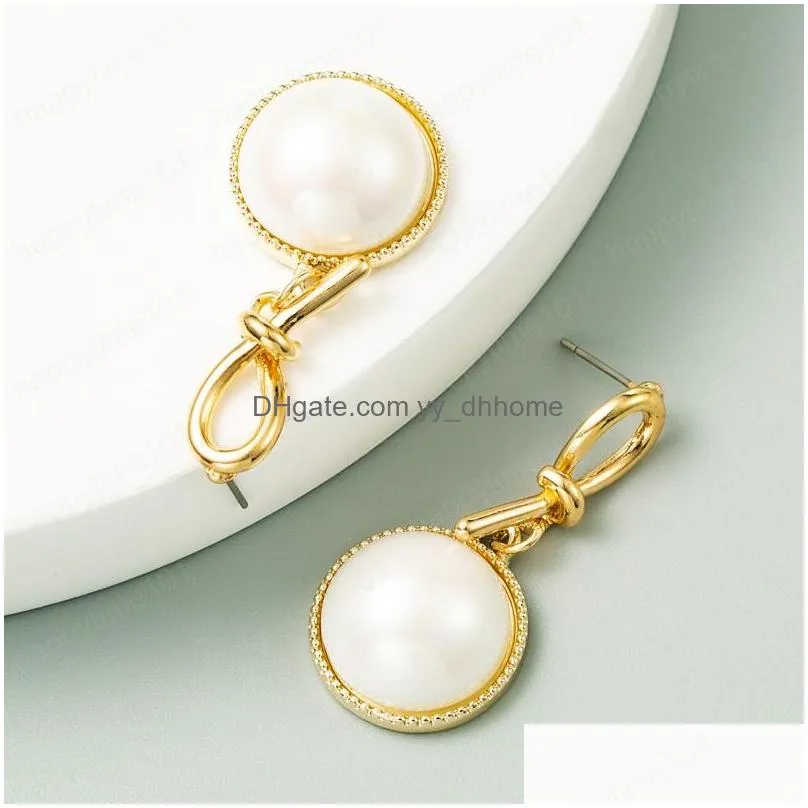 elegant korean simulated pearl dangle earrings for woman vintage geomrteic big round drop earrings woman party jewelry brincos