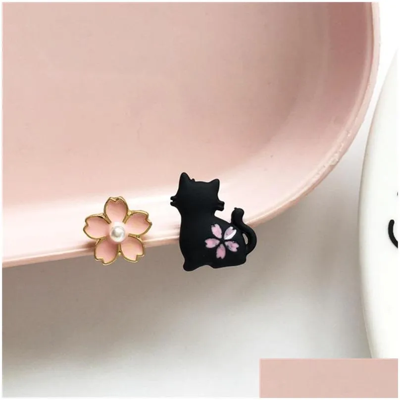 korean style flower cute animal dangle earrings for women moon stars kitten rabbit balloon asymmetric earring party jewelry gift