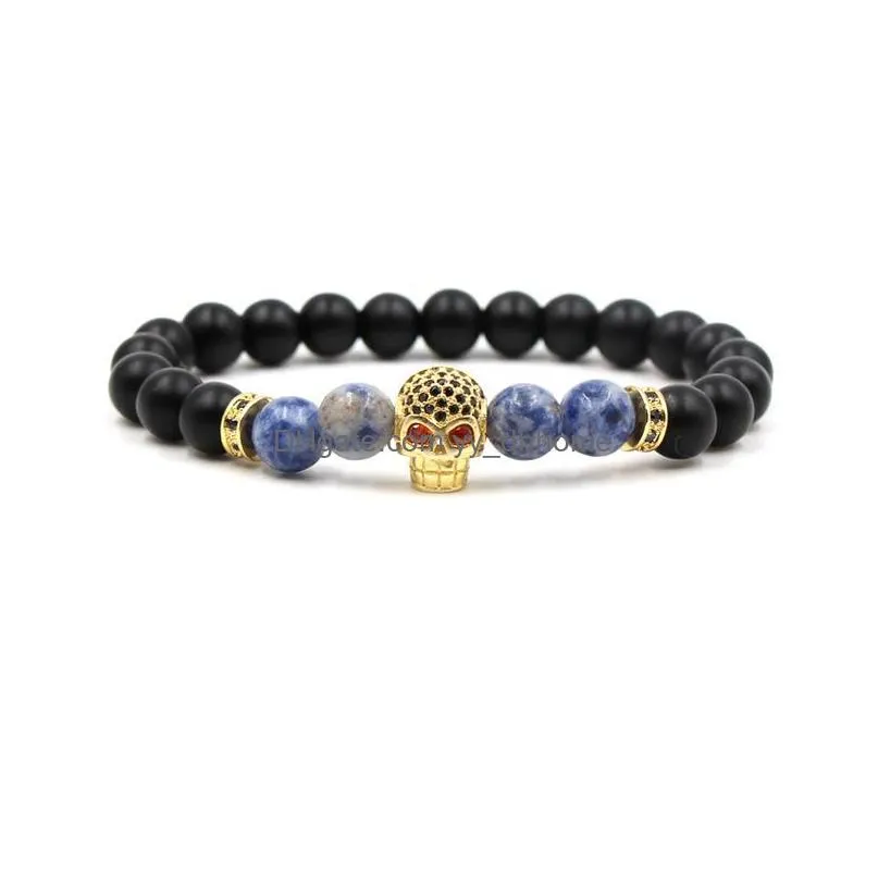 8 options 10mm zircon skull black lava stone beads essential oil diffuser bracelet balance yoga pulseira feminina buddha jewelry