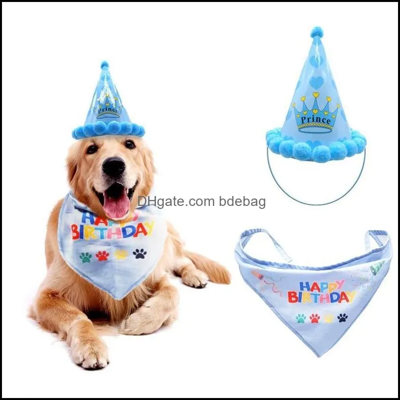 cute doggie party hat with bibs cartoon its my birthday printing paper caps pet apparel accessories 9my e1