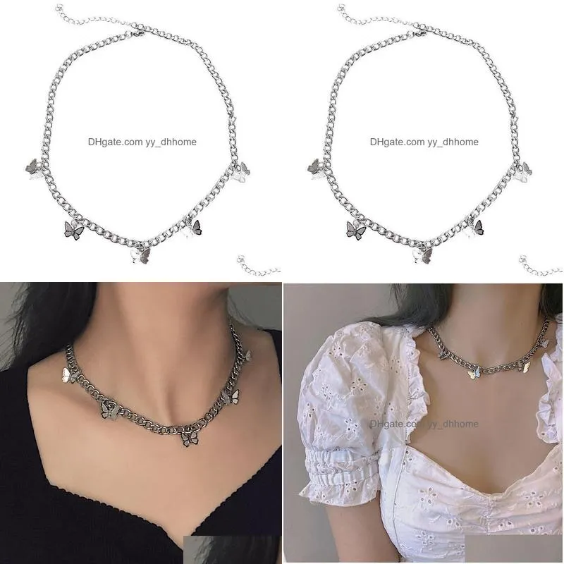 kpop small butterfly thick chain short necklaces for women egirl bff clavicle aesthetic goth jewelry accessories