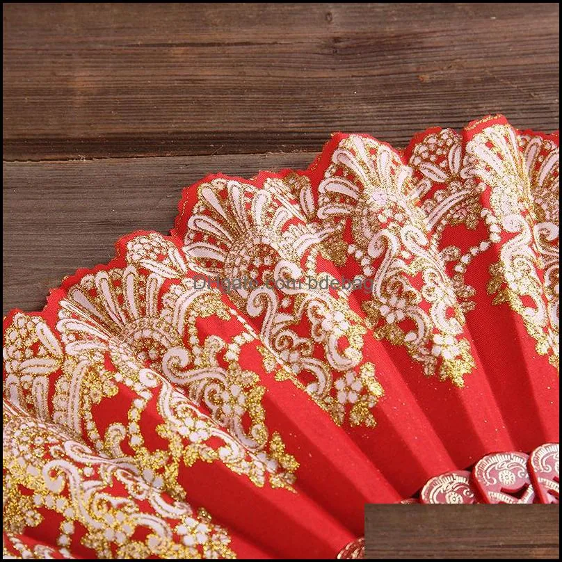 luxury fashion folding fan flower lace silk wedding dance party stage performance decoration stamping hand held fan 20220222 q2
