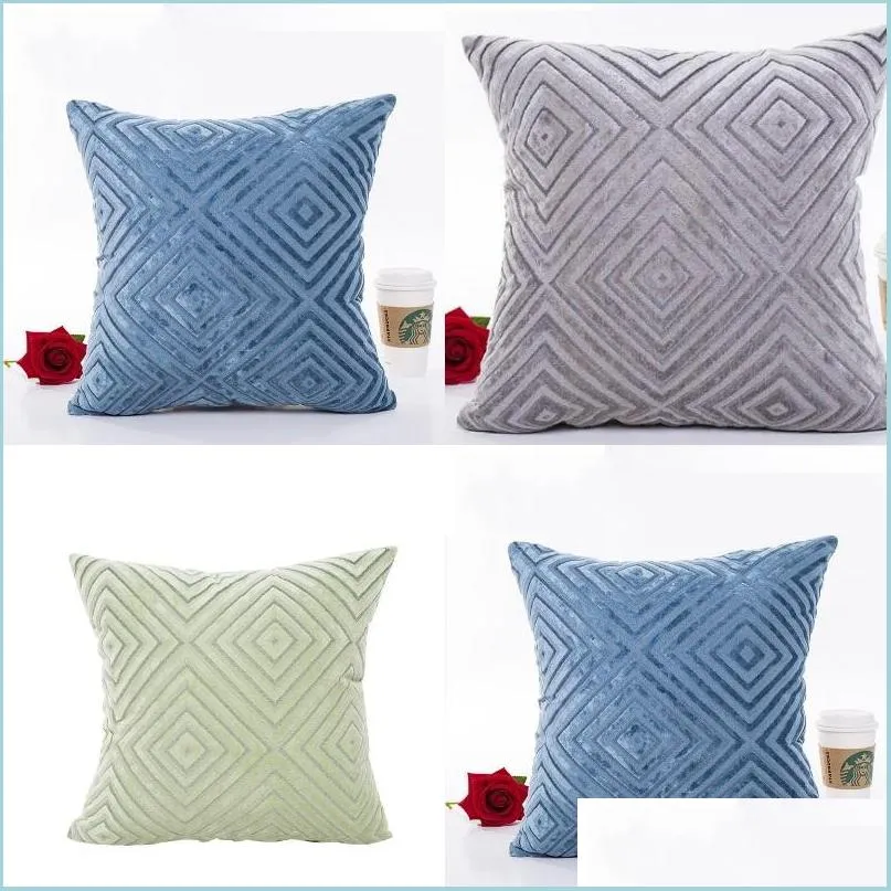 stripe cushion cover flocking solid geometry patterns pillow case pure color grey blue yellow white pillowslip 6xa l1