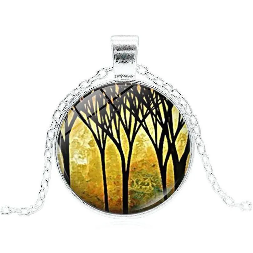 tree of life glass cabochon statement necklace pendant jewelry vintage charm chain choker jewelry gift for women c3