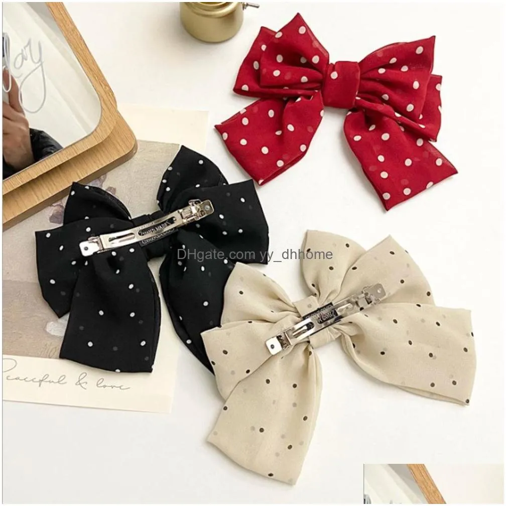 fashion red wave point big bow cloth hair ties hair scrunchie hairpin woman elegant hair accessories party headdress