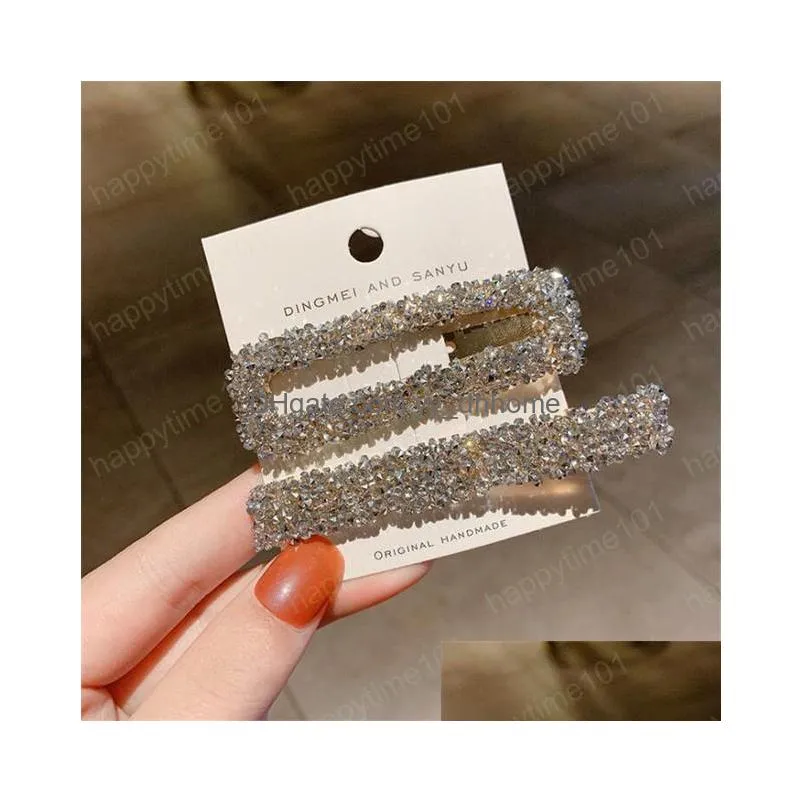 2 pcs/set elegant women girlrs shiny rhinestone bb hair clips hairpins headwear fashion korean style hair accessories hairgrips