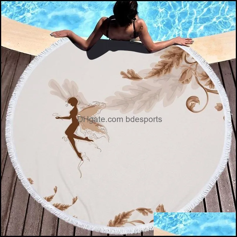 10 styles tube round beach towel 3d printing superfine fiber fringed fringe bath towels elves and wings yoga mat 27yde1