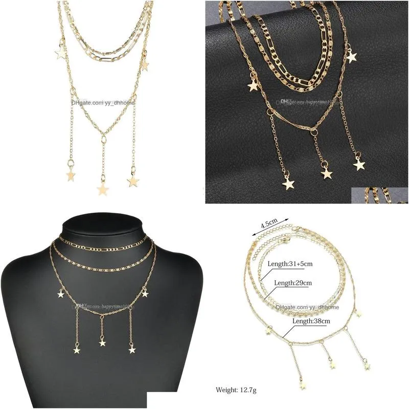 gold color choker necklace women star necklaces pendants bijoux multilayer necklaces tassel chains necklace collier