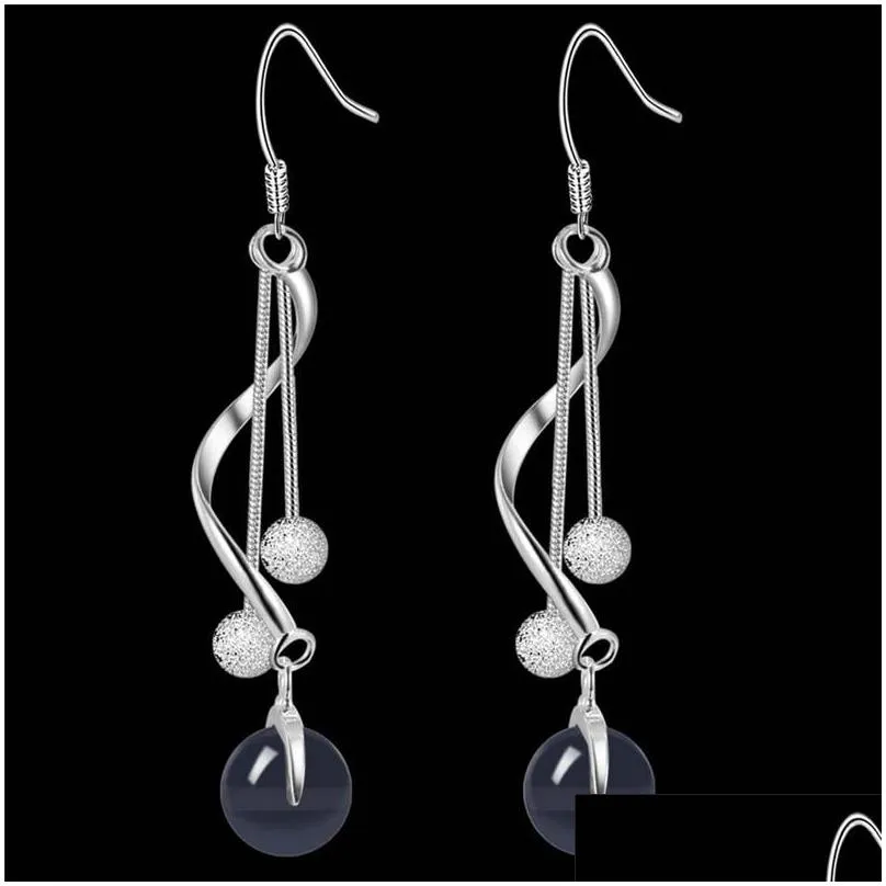 unique 925 silver beautiful long dangle earrings lady green gems holiday party gift jewelry 3527 q2