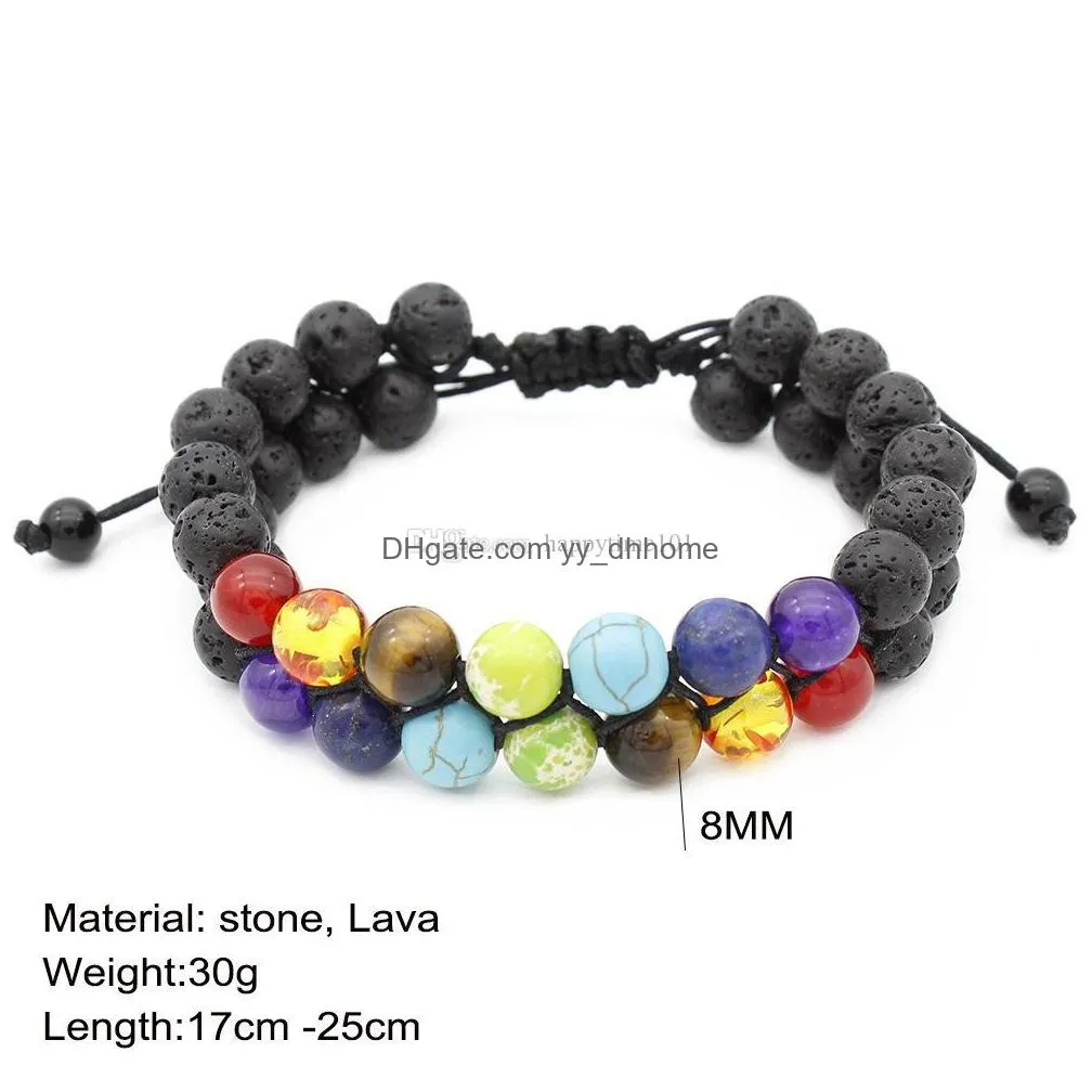  est fashion jewelry 8mm yoga beads volcanic stone bracelets 7 chakra double beaded bracelet women gift