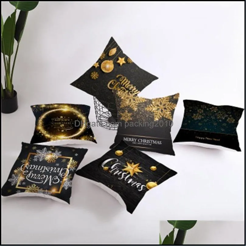  fashion black gold christmas pillow case snowflake letter printing pillowcase happy year multi style 4 2jz h1