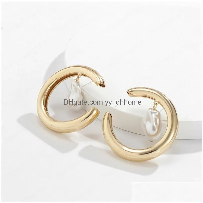 imitation pearl cshaped earrings studs women geometric hollow out copper earring european business party ear wear jewelry accessories gold white