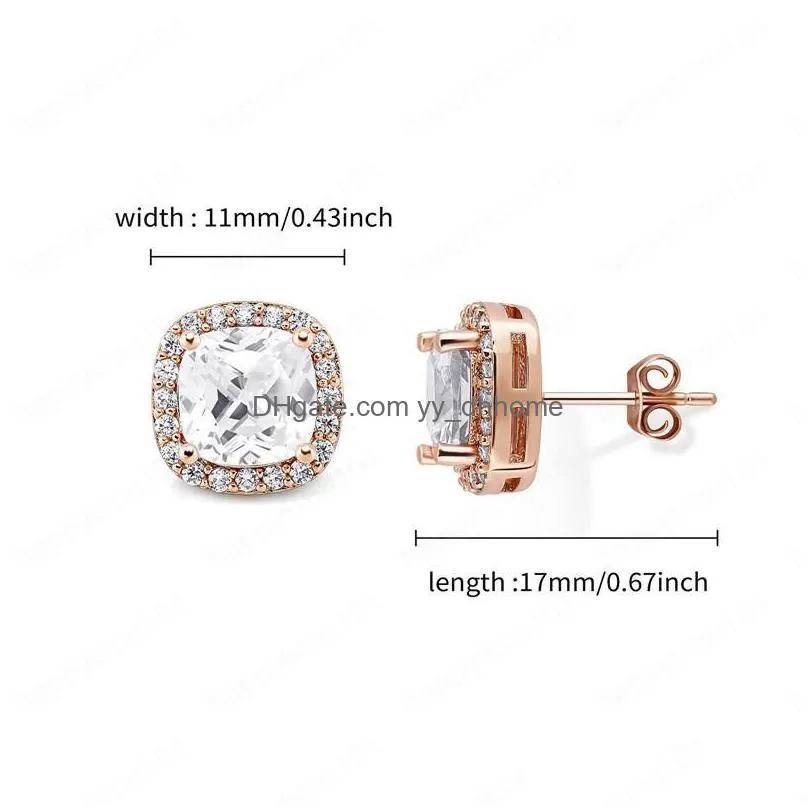 fashion women mens earrings gold silver colors square cz studs earrings iced out bling cz rock punk round wedding gift