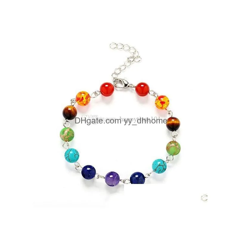 natural stone bracelets 8mm 7 reiki chakra healing balance beads braided rope bracelet for women stretch yoga jewelry