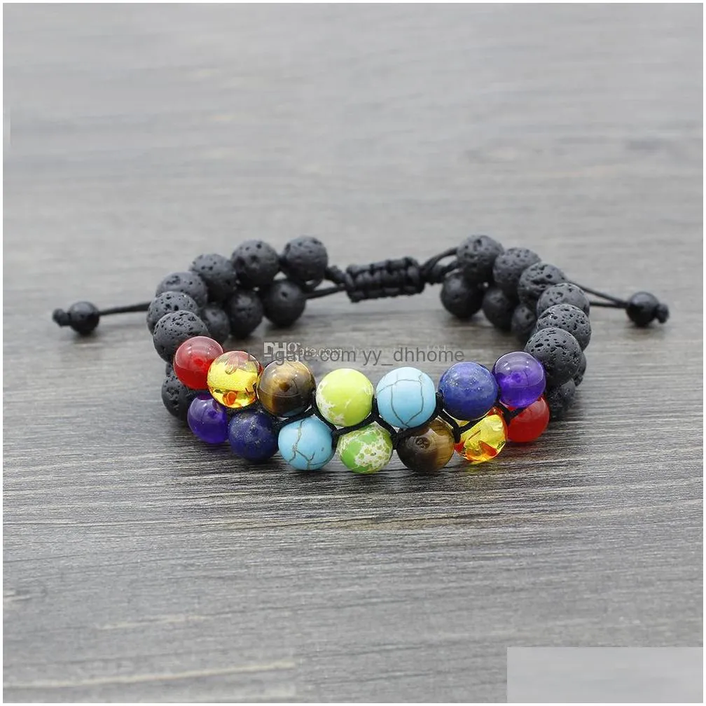  est fashion jewelry 8mm yoga beads volcanic stone bracelets 7 chakra double beaded bracelet women gift