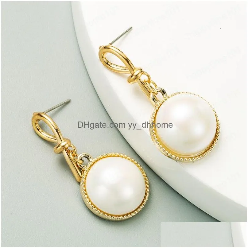 elegant korean simulated pearl dangle earrings for woman vintage geomrteic big round drop earrings woman party jewelry brincos