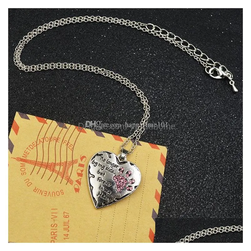 no longer by my side but forever in my heart crystal dog paw heart pendants necklace for women fashion jewelry christmas gift