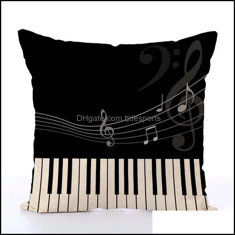 sofa cushion cover comfortable pillow case flax digital printing musical note square home utility black resistance to dirt 4 5yp c1