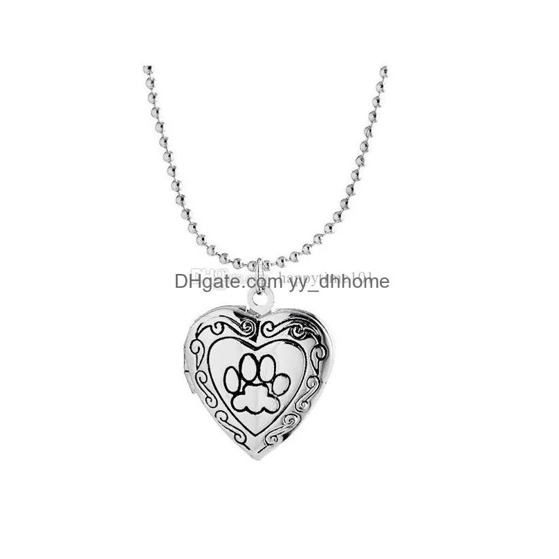 p o frame memory locket pendant necklace silver/gold color romantic love heart cute paw prints jewelry women gift