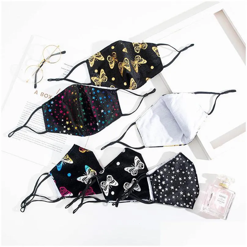 fashion face mask print colorful stars butterfly protective mouth square fabric facemask washable party masks 1739 t2