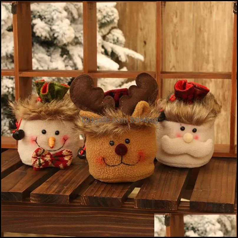 christmas drawstring bag non woven gift bags snowman bear santa claus festival decoration anti wear 3 9mga uu