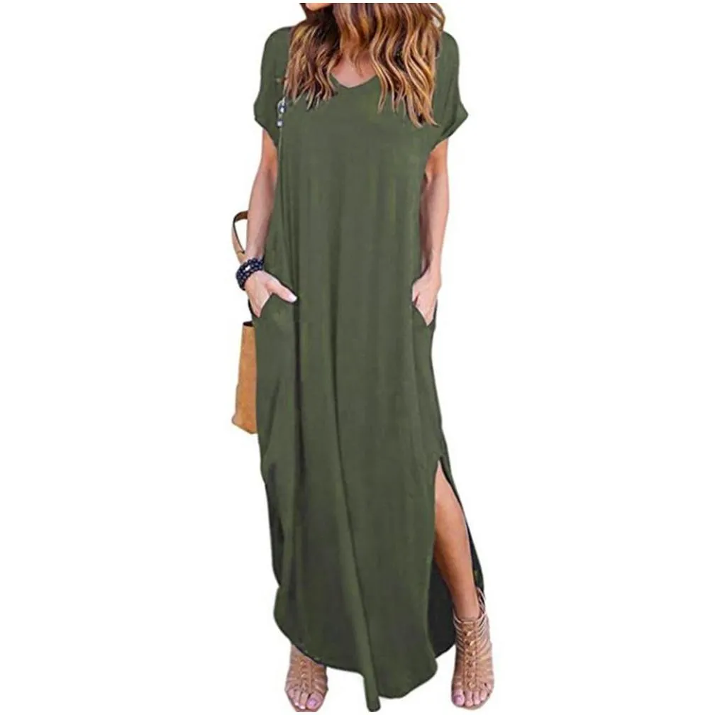 womens loose summer beach gallus short sleeves floorlength long dress g3 mx190723