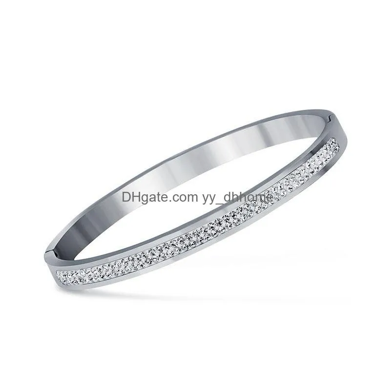 two row crystal rhinestone pave stainless steel bracelets bangles for women